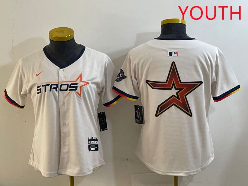 Youth Houston Astros Blank Cream Three generations Joint Name 2025 Nike MLB Jersey style 41010
